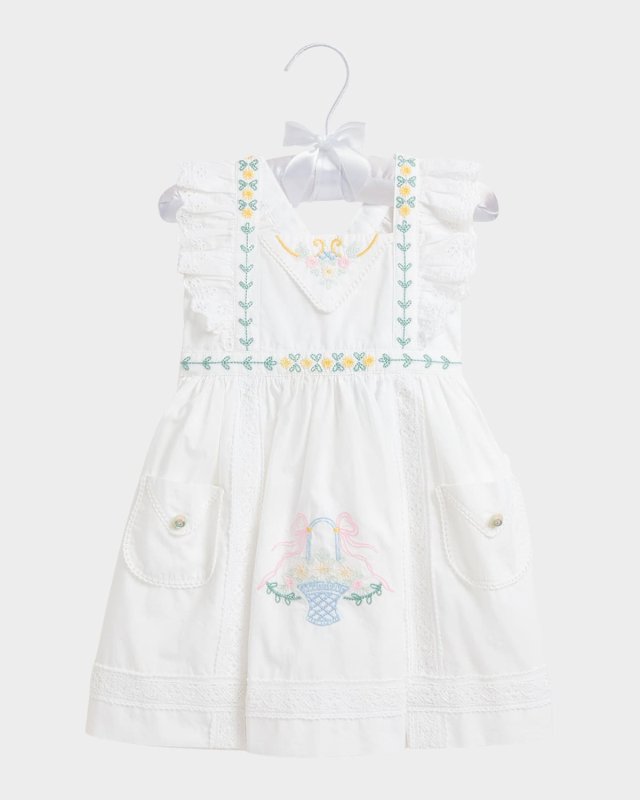 Girl's Eyelet Embroidered Floral Dress, Size 9M-24